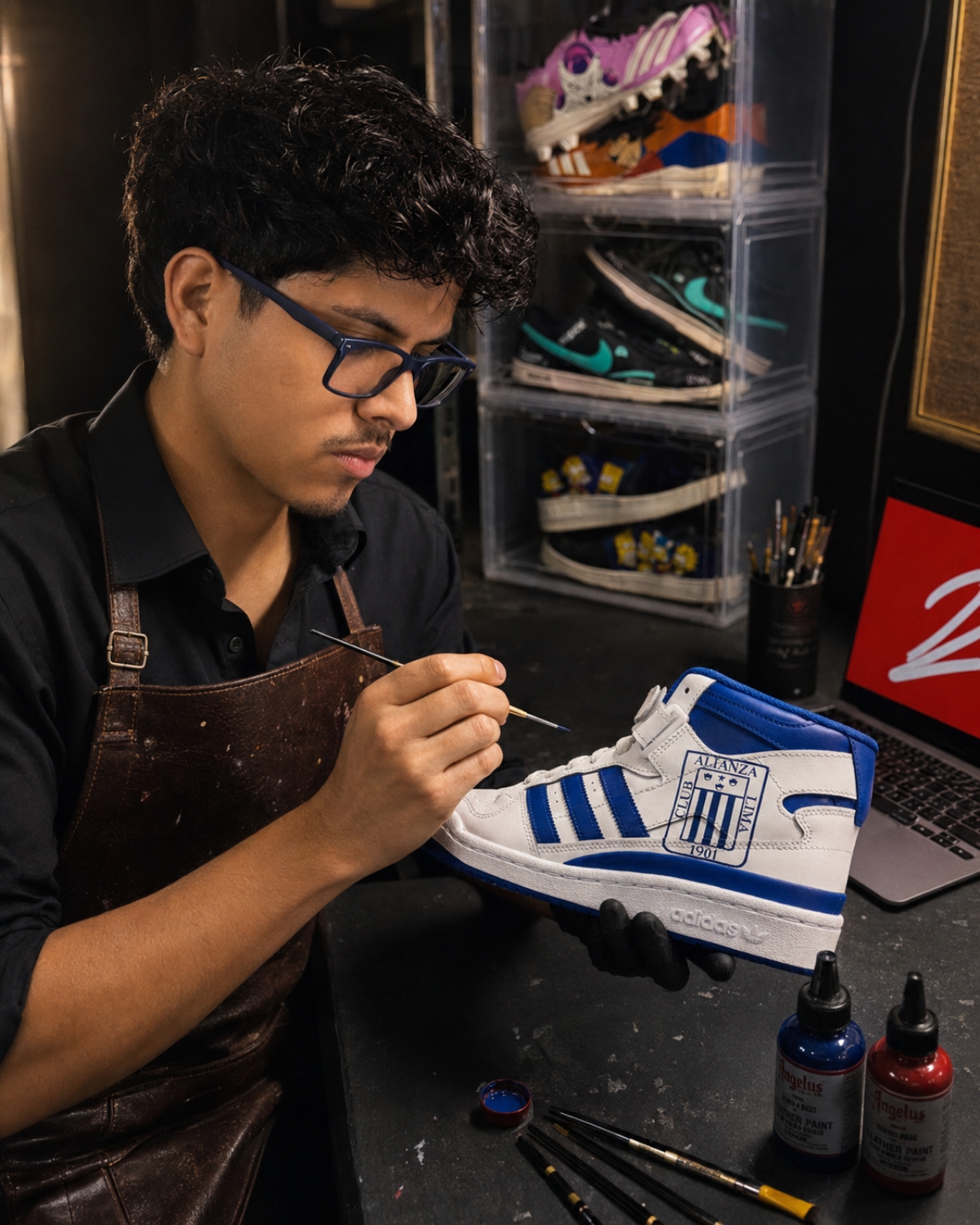 Taller artesanal de DePeru Custom en Lima donde personalizamos zapatillas a mano con pintura Angelus